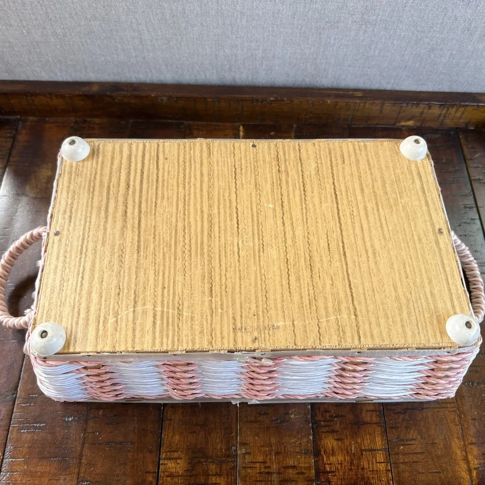 Vintage Singer Sewing Basket Rectangular Woven Wicker‎ Box w/ Handles